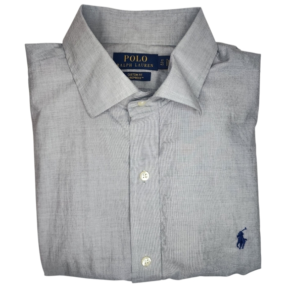 Polo by Ralph Lauren Regent Custom Men's Gray Button Down Poplin Shirt 17/43 - Picture 2 of 6